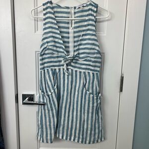 Olivaceous 100% linen striped mini dress